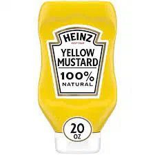 A squeeze bottle of prepared yellow mustard