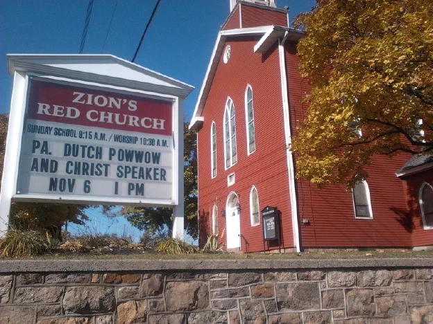 The actual "red church", of Lutheran denomination, exists in Orwigsburg PA.